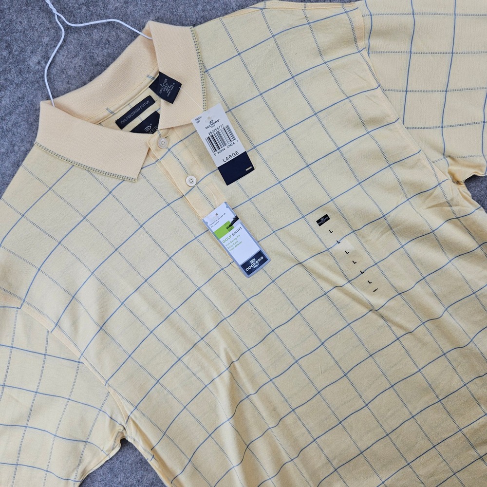 NEW Dockers Golf Shirt Men's Yellow Large NWT Mercerized Cotton Plaid Grid Polo